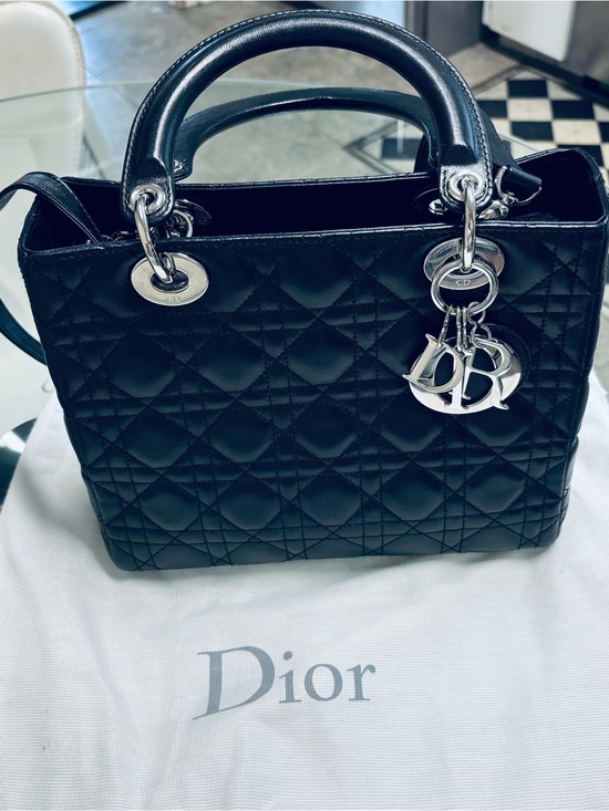 Dior Handbags - Dior Black Quilted Lady Dior Top-Handle Satchel with Silver Hardware